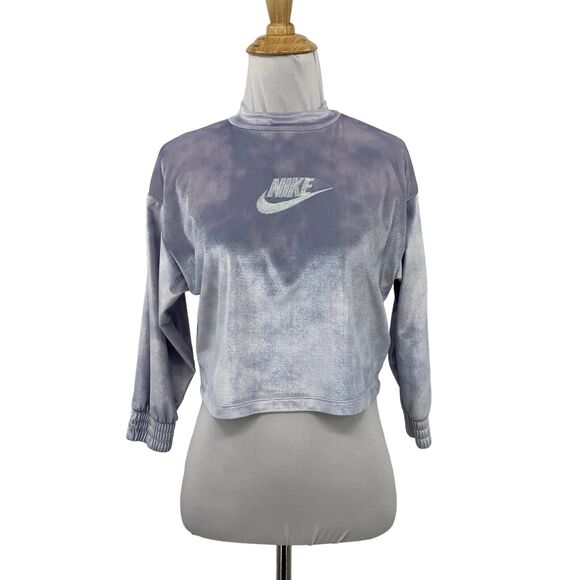 Nike Velour Top Girls Youth 4-5 Yrs S Small Grapemist Velvet Tie Dye Long Sleeve - Picture 1 of 10